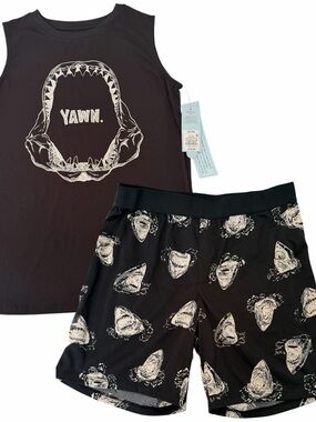Cat & Jack Kids Shark Pajama Set Black Sleeveless Top & Shorts Size XL 14 NWT